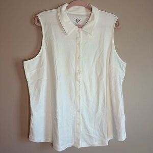 IZAAC MIZRAHI LIVE Sleeveless Pima Cotton Bone White Button-Up Top